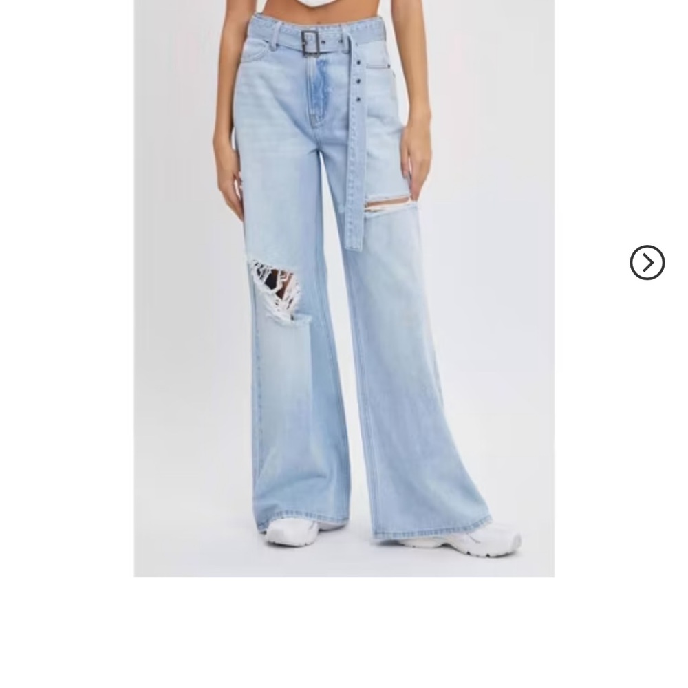 Light Blue Distressed Wide-Leg Jeans